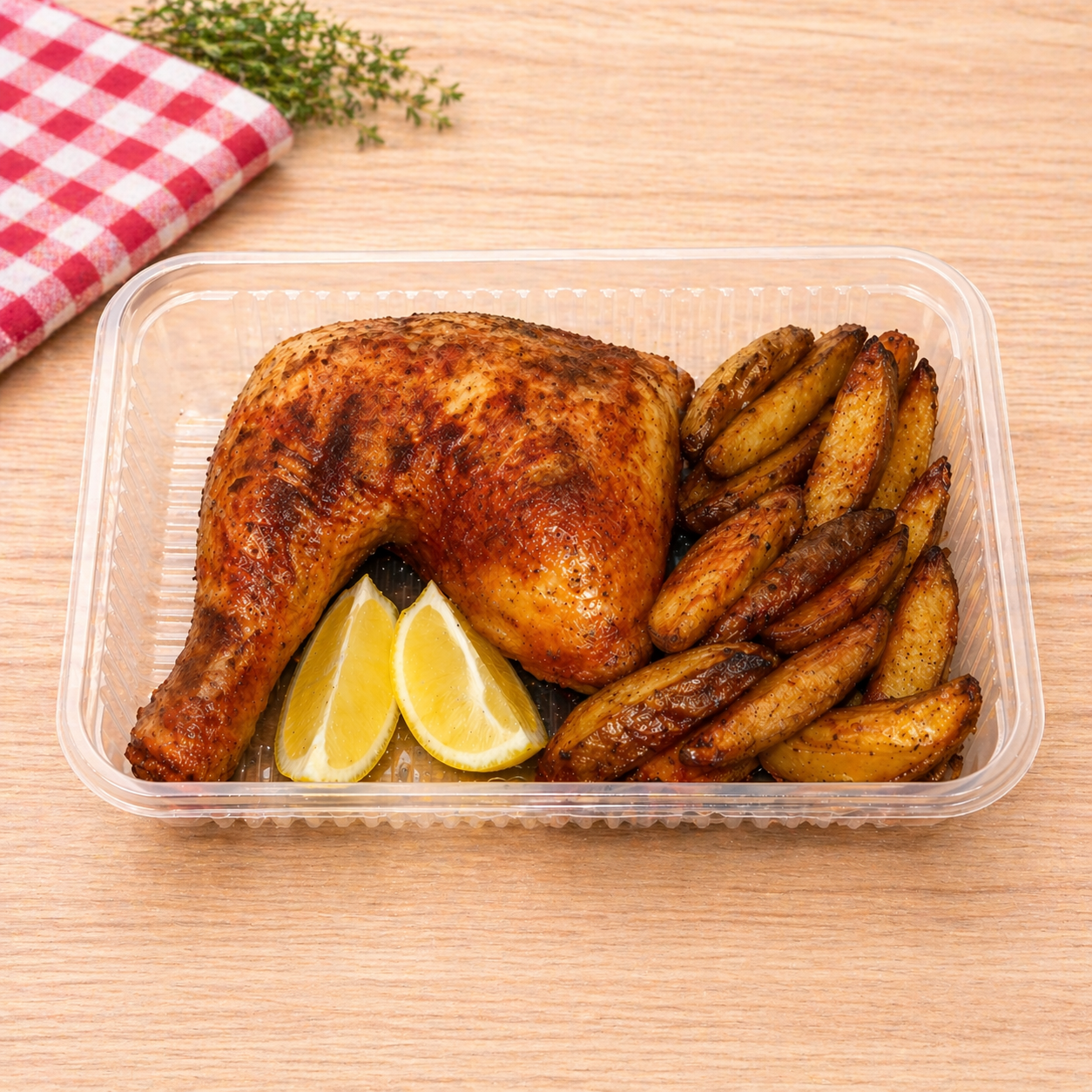 Pata muslo de al horno con papas rústicas