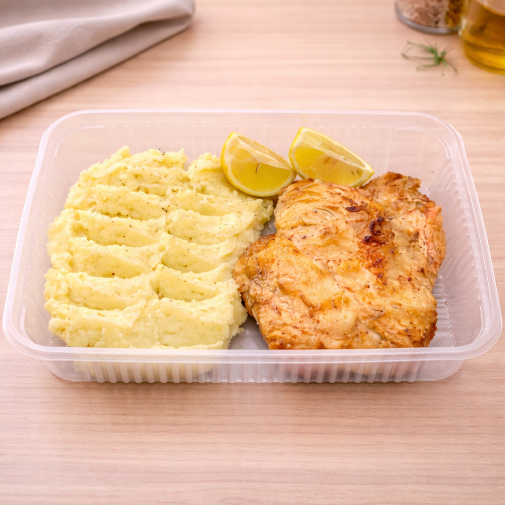 Pechuga grillada con puré de papas